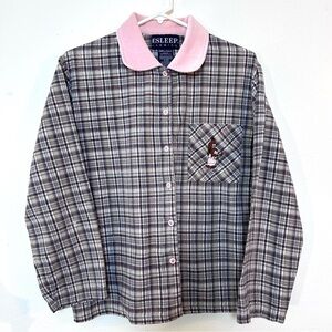 Vintage Women’s Esleep Jammie Top Flannel Velour Collar Long Sleeve S